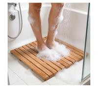 YJEUZCD Teck Bois Douche Bain Tapis, en Bois Sol Tapis pour Spa Sauna Piscine Bain À Remous, Jardin Raccord De Lattes Porte Décor Vidange Conseil(55x50cm)
