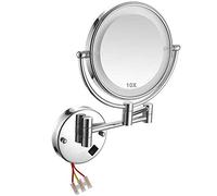 YJHH Miroir Grossissant Lumineux Mural X10 Miroir Salle De Bain Mirroir De Maquillage 8 Pouces Double Face LED 360 Degrés Rotation Pliable Extensible, Spa Hôtel,Argent