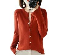 YJHLY Pull Femme Chic Automne Hiver Femmes O - Neck Cardigan Pull Couleur Unie Tricot Cardigan pour Femme-Rouge Rouille-Le XXL