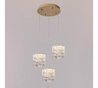 YJIANGH Lustre en cristal, suspension LED intégrée moderne en finition dorée, plafonnier d'intérieur à hauteur réglable for îlot de cuisine, salle à manger, chambre à coucher, couloir, bar, salon(3-li
