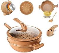 Yjkedfh Poêle Antiadhésive En Argile, 2 En 1Poêle Wok Electrique Avec Couvercle Pot De Micro-mijotage Multifonction En Argile De Poterie, Pour Induction, Cuisson À La Vapeur