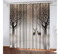 YJLucky 2 Pièces Rideaux Thermique Isolant Cerf De Forêt Polyester Anti Bruit Isolant Thermique Occultants À Oeillets Rideaux pour Imprimé Motif Chambre Salon 182Cm X 214Cm