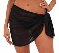 YJLX Jupe à enrouler courte pour femme - Jupe de plage transparente - Bikini Cover Ups sexy en mousseline - Maillot de bain - Poncho de plage - Jupe de sport - Jupe de bain, Noir , M