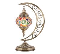 Yjmgrowing (5 Couleurs) Lampe de Table Lune Turque en Verre mosaïque Fait Main, lumière de Bureau, décoration Marocaine, Lampe de Chevet pour Chambre, Salon, café, Bar,A