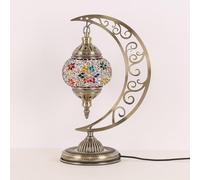 Yjmgrowing (5 Couleurs) Lampe de Table Lune Turque en Verre mosaïque Fait Main, lumière de Bureau, décoration Marocaine, Lampe de Chevet pour Chambre, Salon, café, Bar,E