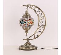 Yjmgrowing (5 Couleurs) Lampe de Table Lune Turque en Verre mosaïque Fait Main, lumière de Bureau, décoration Marocaine, Lampe de Chevet pour Chambre, Salon, café, Bar,D