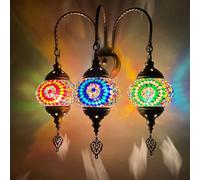 Yjmgrowing (7 Couleurs) Appliques murales en mosaïque Turque avec 3 Globes, Lampes murales en Verre coloré Faites à la Main au Maroc pour Couloir, escalier, Chambre, Salon, café, Bar,Multi Colored
