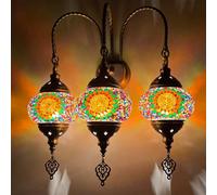 Yjmgrowing (7 Couleurs) Appliques murales en mosaïque Turque avec 3 Globes, Lampes murales en Verre coloré Faites à la Main au Maroc pour Couloir, escalier, Chambre, Salon, café, Bar,Vert