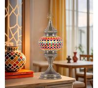 Yjmgrowing Lampe de Table en mosaïque de Verre Turque Motif géométrique marocain Décoration bohème pour Bureau Lampe de Chevet pour Chambre Salon Café Bar,B
