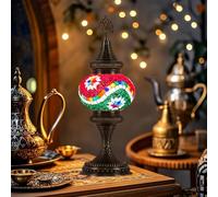 Yjmgrowing Lampe de Table en mosaïque de Verre Turque Motif géométrique marocain Décoration bohème pour Bureau Lampe de Chevet pour Chambre Salon Café Bar,A