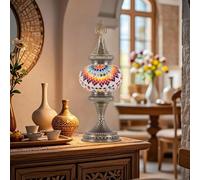 Yjmgrowing Lampe de Table en mosaïque de Verre Turque Motif géométrique marocain Décoration bohème pour Bureau Lampe de Chevet pour Chambre Salon Café Bar,C