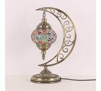 Yjmgrowing Lampe de Table en mosaïque Turque en Forme de Lune, Artisanat marocain en Verre, éclairage de Bureau, décoration pour Lampe de Chevet pour Chambre à Coucher, Salon, café, Bar, Dimensions,A