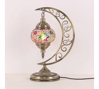 Yjmgrowing Lampe de Table en mosaïque Turque en Forme de Lune, Artisanat marocain en Verre, éclairage de Bureau, décoration pour Lampe de Chevet pour Chambre à Coucher, Salon, café, Bar, Dimensions,E