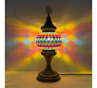 Yjmgrowing Lampe de Table mosaïque Turque Hauteur 16,5″ Verre marocain Décor bohème pour Bureau Lampe de Chevet pour Chambre Salon Café Bar,A