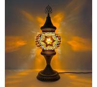 Yjmgrowing Lampe de Table mosaïque Turque Hauteur 16,5″ Verre marocain Décor bohème pour Bureau Lampe de Chevet pour Chambre Salon Café Bar,C