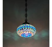 Yjmgrowing Lampes suspendues en mosaïque Turque à 1 Globe - Suspension Marocaine en Verre coloré, Lampe de Plafond décorative pour Chambre, Salon, Balcon, café, Bar,Bleu
