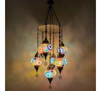 Yjmgrowing Lustre en mosaïque Turque avec 7 Globes, Suspension Goutte de Pluie Marocaine, Lampe Suspendue de Style bohème pour escaliers, Salon, café, Bar, W18″H43″,Jaune