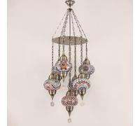 Yjmgrowing Lustre mosaïque Turque à 7 Globes, Suspension Artisanale Marocaine, Lampe à Suspendre de Style bohème pour Plafond, idéale pour Salon, Chambre, café ou Bar,Multi Colored