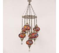 Yjmgrowing Lustre mosaïque Turque à 7 Globes, Suspension Artisanale Marocaine, Lampe à Suspendre de Style bohème pour Plafond, idéale pour Salon, Chambre, café ou Bar,d'or