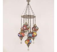 Yjmgrowing Lustre mosaïque Turque à 7 Globes, Suspension Artisanale Marocaine, Lampe à Suspendre de Style bohème pour Plafond, idéale pour Salon, Chambre, café ou Bar,Orange