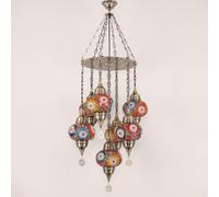 Yjmgrowing Lustre mosaïque Turque à 7 Globes, Suspension Artisanale Marocaine, Lampe à Suspendre de Style bohème pour Plafond, idéale pour Salon, Chambre, café ou Bar,Vert