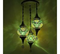 Yjmgrowing Suspension d'îlot de Cuisine à 3 Globes Turque, Lampe Suspendue en mosaïque Marocaine, luminaire décoratif en Forme de Goutte de Pluie pour Villa, escaliers, Salon, café,Vert