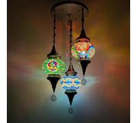 Yjmgrowing Suspension d'îlot de Cuisine à 3 Globes Turque, Lampe Suspendue en mosaïque Marocaine, luminaire décoratif en Forme de Goutte de Pluie pour Villa, escaliers, Salon, café,Bleu