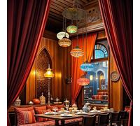 Yjmgrowing Suspension en mosaïque Turque avec Globes de 6 Pouces, luminaire Suspendu Style marocain Goutte de Pluie, Lampe de Plafond pour Villa, escaliers, Salon, café, Hauteur de 51 Pouces