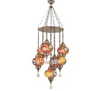 Yjmgrowing Suspension en mosaïque Turque Marocaine à 7 lumières, luminaire Pendant bohème en Goutte de Pluie, Lampe plafonnier Suspendue pour escalier, Salon, café, Bar,Orange