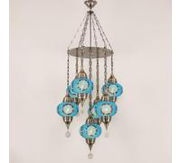 Yjmgrowing Suspension en mosaïque Turque Marocaine à 7 lumières, luminaire Pendant bohème en Goutte de Pluie, Lampe plafonnier Suspendue pour escalier, Salon, café, Bar,Bleu