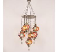 Yjmgrowing Suspension en mosaïque Turque Marocaine à 7 lumières, luminaire Pendant bohème en Goutte de Pluie, Lampe plafonnier Suspendue pour escalier, Salon, café, Bar,Vert