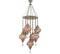 Yjmgrowing Suspension en mosaïque Turque Marocaine à 7 lumières, luminaire Pendant bohème en Goutte de Pluie, Lampe plafonnier Suspendue pour escalier, Salon, café, Bar,Multi Colored