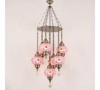 Yjmgrowing Suspension en mosaïque Turque Marocaine à 7 lumières, luminaire Pendant bohème en Goutte de Pluie, Lampe plafonnier Suspendue pour escalier, Salon, café, Bar,Rose