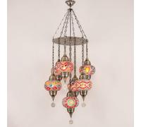 Yjmgrowing Suspension en mosaïque Turque Marocaine à 7 lumières, luminaire Pendant bohème en Goutte de Pluie, Lampe plafonnier Suspendue pour escalier, Salon, café, Bar,Rouge