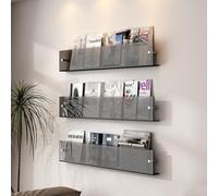 yjnhxns 3 Packs Floating Wall Mounted Shelves, Acrylic Magazine Holder, Clear Brochure Wall Mount, for Waiting Room, Exhibitions Office Retail Store Display(Light gray,100cm)