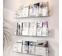 yjnhxns 3 Packs Floating Wall Mounted Shelves, Acrylic Magazine Holder, Clear Brochure Wall Mount, for Waiting Room, Exhibitions Office Retail Store Display(Orange,40cm)
