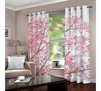 YJRXSS Rideau Occultant À Œillets Fleur de Cerisier Rose Japonais Rideau Vue De du Occultant en Polyester pour Chambre d'enfant Cuisine Salon Décoration W 280 x L 250cm