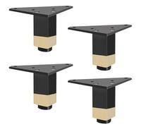 YJRZYQKXKL Pieds de Meuble Noir Et Doré, Lot de 4 Réglable Pattes de Meuble Carré Alliage de Aluminium | Finition en Anodisé Pieds de Table Hauteur: 6-40cm Pieds de Canapé Pieds de Table Basse-10cm/4