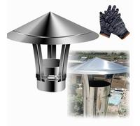 YJSGHRHL Chapeau de Cheminée en Acier Inoxydable 201, Capot de Conduit de Cheminée, Capuchon Antipluie avec Gants, Hotte de Cheminée Poêle à Bois, Protection Anti-Oiseaux Pare-Vent(9cm)