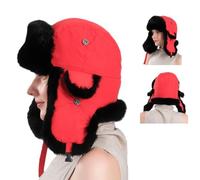 YJSM Chapeau d'aviateur en Fourrure de Lapin,Chapeau de pour Femme Homme avec 100% de Fourrure de Lapin (Noir Rouge)
