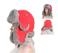 YJSM Chapeau d'aviateur en Fourrure de Lapin,Chapeau de pour Femme Homme avec 100% de Fourrure de Lapin (Gris Rouge)