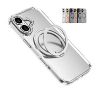 YJSM Coque de téléphone avec support rotatif à 360°, finition micro-ponçante + panneau arrière semi-transparent + coque de protection invisible (argent transparent)