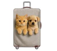 YJSZY Housse De Protection pour Valise,Chat Chien Animal Cowboy RéSistant à La PoussièRe Et Aux Rayures éLastique Housse Valise à roulettes,Luggage Cover,Essentiels De Voyage (Kaki,M(22-24inch))