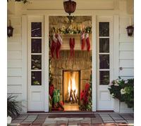YJSZY Housse éLastique De Porte D'EntréE De NoëL,91 X 210 Cm,Rouge Rose Papillon Bonhomme De Neige éLan Christmas Door Cover,DéCoration De Porte pour FêTe De NoëL,DéCoration D'IntéRieur (Color 5，)