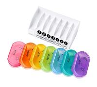 YJTGZ Pilulier Semainier Matin et Soir, Pilulier Rond 7 Jours 14 Compartiments Pillbox Multicolores Pilulier Hebdomadaire - Deux Fois par Jour Medication Dispenser - Anglaise