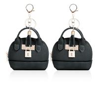 YJUBAOA Lot de 2 mini trousses cosmétiques mignonnes pour femme en cuir synthétique avec porte-clés, sac à maquillage, poche pour clés, sac à lèvres, porte-cartes et câble de données avec fermeture