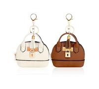 YJUBAOA Lot de 2 mini trousses cosmétiques mignonnes pour femme en cuir synthétique avec porte-clés, sac à maquillage, poche pour clés, sac à lèvres, porte-cartes et câble de données avec fermeture