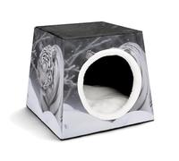 YJWANDL Lit portable pour chats et petits chiens, imprimé tigre blanc dans la neige, lit portable pour petit animal de compagnie, confortable et lavable en machine