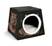 YJWANDL Lit pour animaux de compagnie avec capsule spatiale pour chats et petits chiens, avec imprimé tigre et pattes - Lit portable pour petit animal domestique - Confortable et lavable en machine