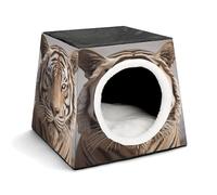 YJWANDL Lit pour animaux de compagnie avec capsule spatiale pour chats et petits chiens, imprimé tête de tigre, lit portable pour petit animal de compagnie, lit confortable et lavable en machine